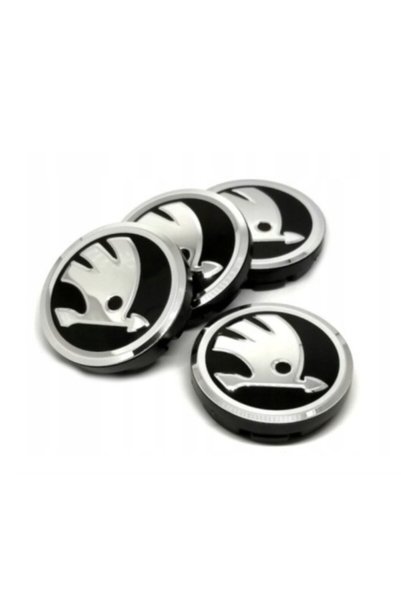 B&B'shop Set de 4 capace de roată 56 mm Skoda, pentru jante din aliaj, Negru/...