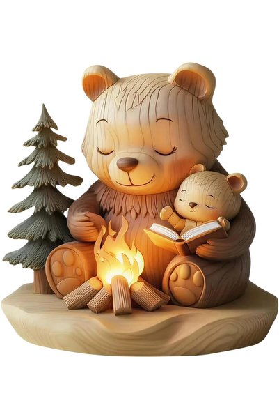 Generic Wooden Bear Ornaments, 2D Natural Solid Wood Mother & Child Hugging F...