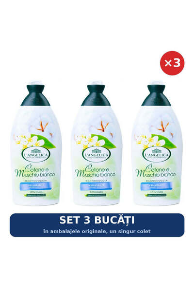L'Angelica Set 3 x Gel de duș Bumbac și Mosc Alb, 500 ml