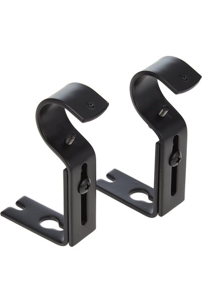 Generic Adjustable Curtain Rod Wall Bracket Hooks, Set of 2, Black
