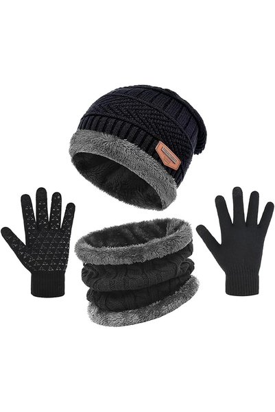 Generic Winter Beanie Hat Scarf Gloves 3Pcs Set for Men Womens Thermal Ski Ca...