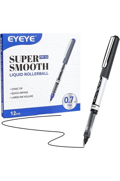 Generic Rollerball Pens, Black Ink, 0.7mm Fine Point, Pack of 12