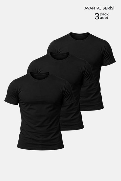 Mısırlı ORGANIC Cotton HERCULES Slim Fit Three-Pack T-Shirts, Black