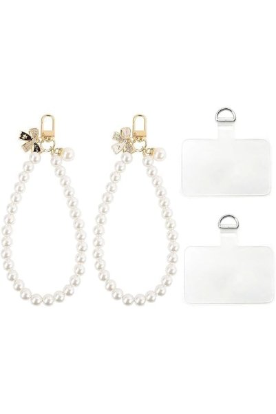 Generic 2 Pcs Pearl Phone Charm Straps - Elegant Butterfly Beaded Wrist Strap...