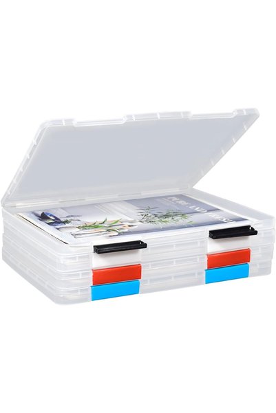 Generic Portable Project Case, Transparent Plastic File Storage Box in 4 Colo...