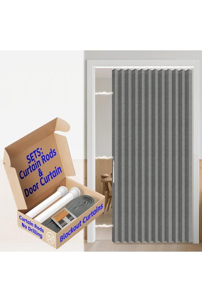 Generic Blackout Magnetic Door Curtain with Curtain Rods Adjustable 28-52" Lo...