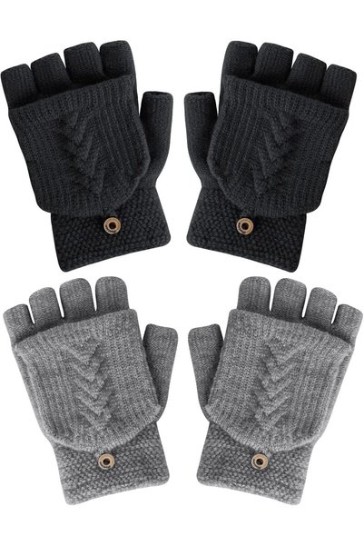 Generic Convertible Fingerless Winter Gloves for Women, 2-Pack Warm Knitted G...