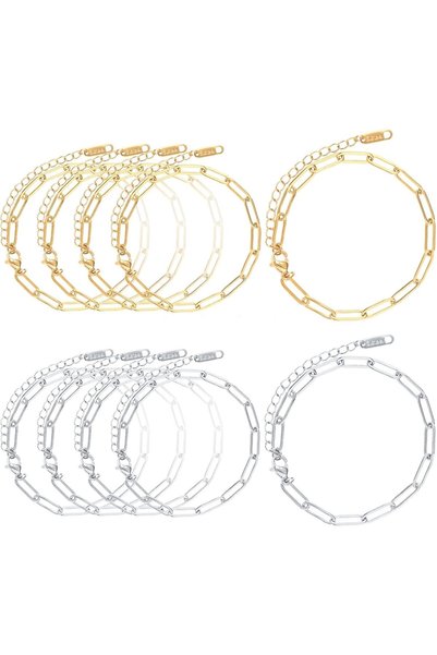 Generic 10 PCS Charm Bracelet Kit, 18K Gold Plated Paperclip Chain, Adjustabl...