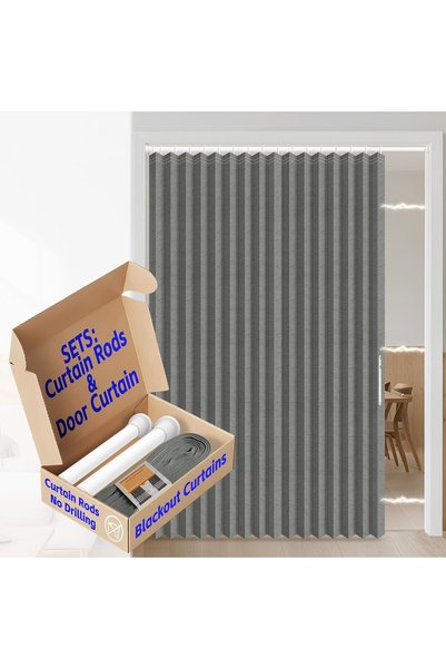 Generic Blackout Sliding Door Curtains with Curtain Rods Adjustable 28-63" Lo...