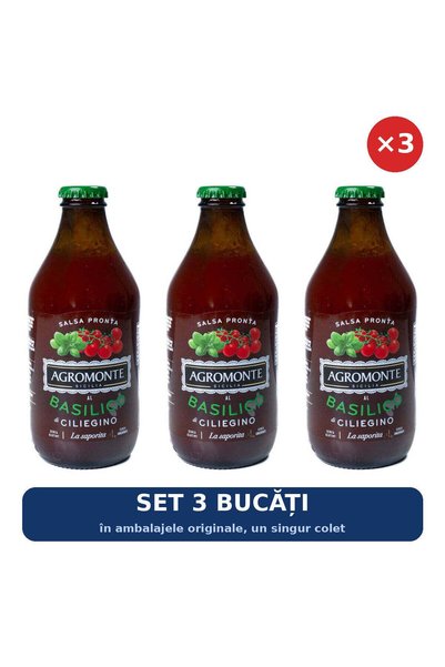 Agromonte Set 3 x Sos din roșii cherry cu busuioc Agromonte, 330 g