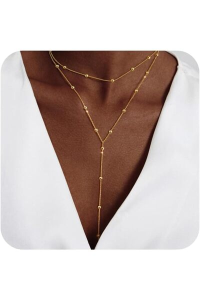 Generic Gold Necklace for Women Trendy Lariat Y Necklace Dainty 14k Gold Plat...