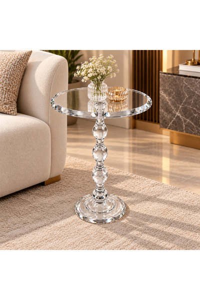 PLUS 4 طاولة خدمة جانبية دائرية من الأكريليك الشفاف بتصميم فاخر 35×57 سم