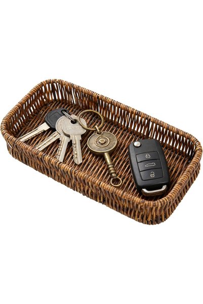 Generic Rattan Key Bowl Tray, 27x10cm Entryway Key Storage Organizer Bowl, De...