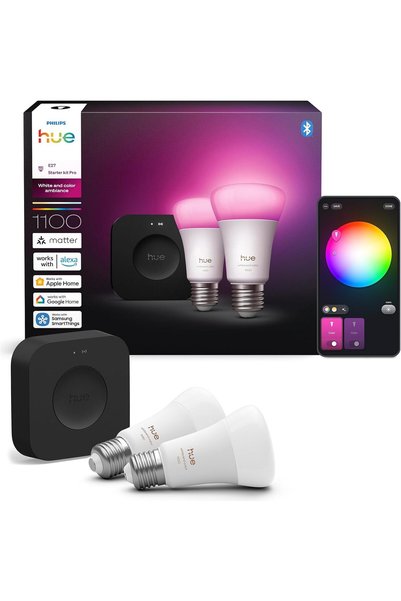 Philips Hue HueWCA 9W E27 Renkli Akıllı Ampul 2'li Pro Başlangıç Seti (Bridge...