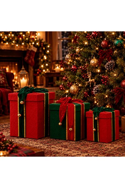 Dekorsende New Year's Gift Set: Velvet Christmas Tree Ornaments, Set of 3, Re...