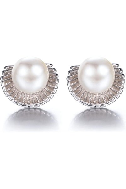 Generic Silver Plated Pearl Stud Earrings，White Pearl Earrings Studs Scallop ...