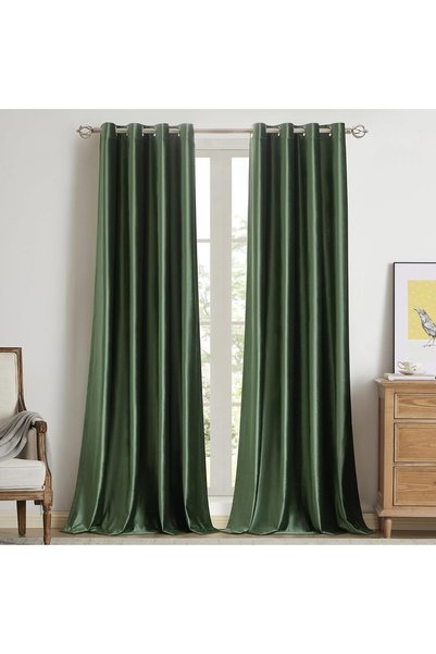 Generic Velvet Oilve Green Blackout Curtains 102 inch Long for Living Room