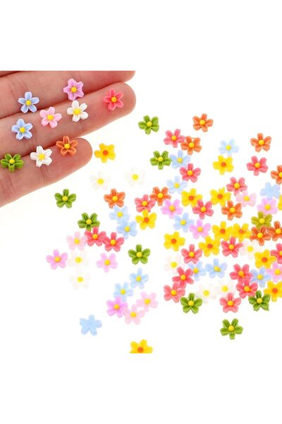 Generic 100 Pcs Micro Resin Daisy Blooms Beads, Mixed Colors Polyresin Miniat...