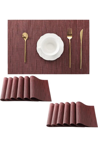 Generic Burgundy Placemats Set of 12 - Heat Resistant Non-Slip Place mats for...