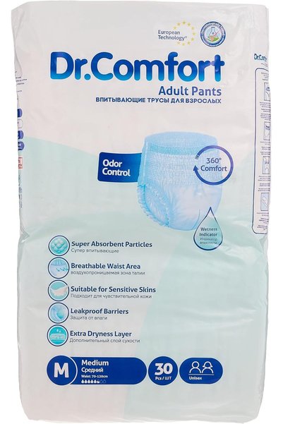 Dr.Comfort دكتور. بنطلون مريح للبالغين، 30 قطعة، مقاس متوسط (M).