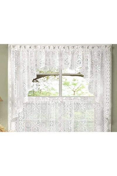 Generic Old World Style Floral Heavy Lace Kitchen Curtain Swag Pair, Hopewell...
