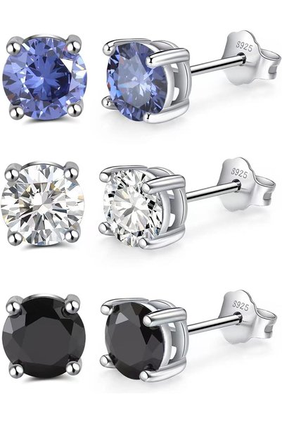 Generic CZ Stud Earrings Set,925 Sterling Silver Earrings Studs Hypoallergeni...