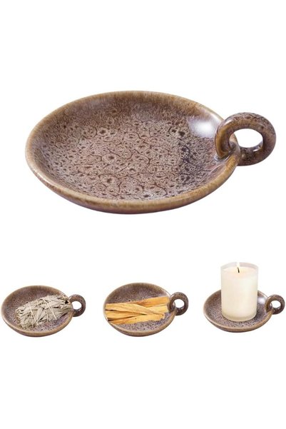 Generic Vintage Ceramic Candle Holders with Handle, Round Farmhouse Plate Tray