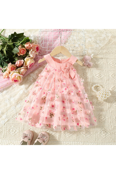 nannie Rochie roz pentru fete cu flori mici Valeria - 3-6 luni