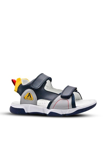 kids A more Jong Double Velcro Leather Boys' Sandals Navy Blue