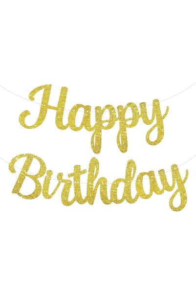 Generic 10ft Gold Happy Birthday Banner, Pre-Strung Glitter Gold Birthday Sig...