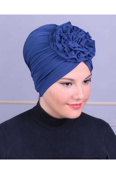 Moda Çizgi Güllü Bone Indigo