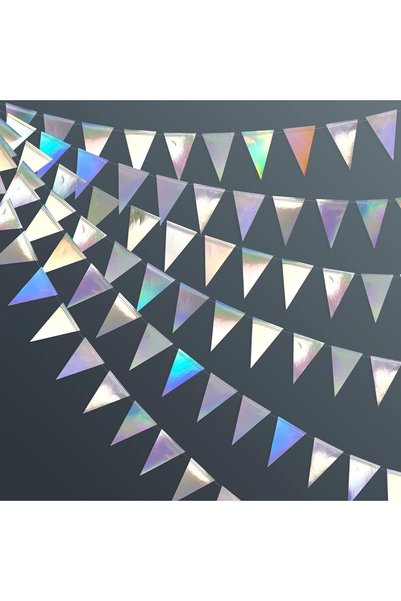 Generic 40Ft Iridescent Holographic Party Banner Garland, Triangle Pennant Fl...
