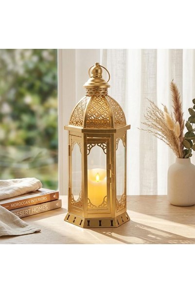Generic Gold Decorative Candle Lantern, 15-Inch Metal Candle Holder