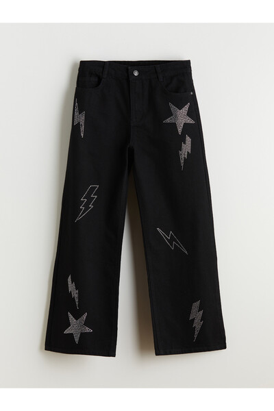 LC Waikiki Alita City Lcw Kids Black Wideleg Stoned Girls' Jean Pants with a ...