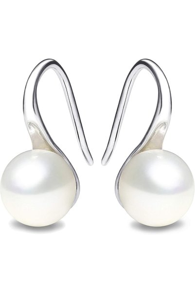 Generic Sterling Silver Hoop Handpicked Quality 7.5-8mm White Freshwater Cult...