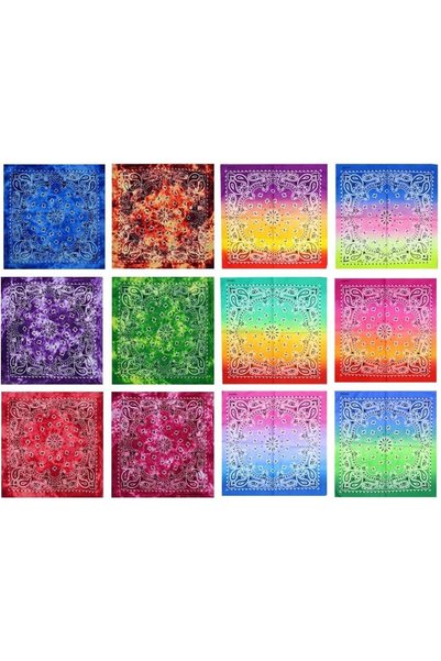 Generic 12 Pieces of Bandanas 100% Cotton Squares Tie Dye Bandanas Paisley Pr...