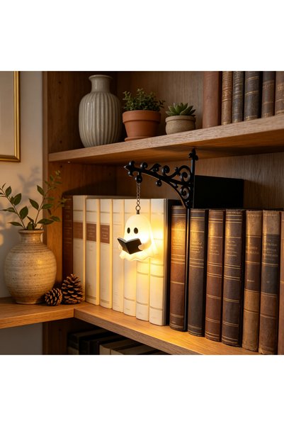 Choice مصباح LED معلق بتصميم ريترو على شكل شبح مع حامل كتب معدني، تركيبة إضاء...