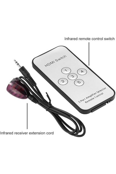 HANEL Hdmi Çoklayıcı Çoğaltıcı Switch 5 Port Kumandalı Ir Alıcılı