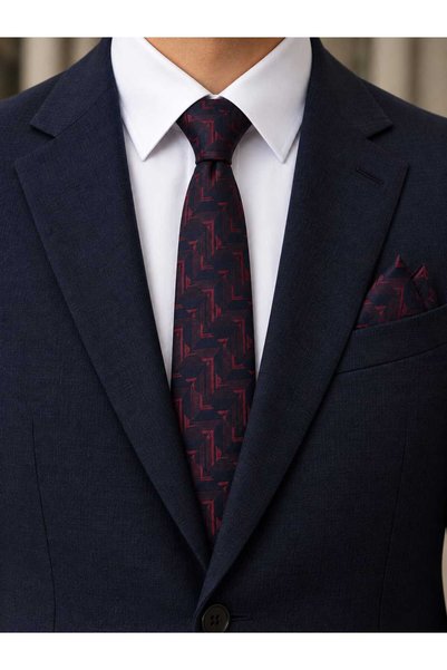 Kravatistan 7cm burgundy and navy blue patterned wide scarf and handkerchief ...