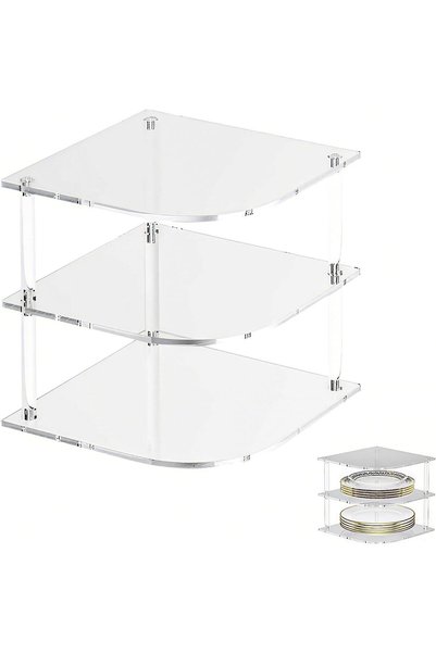 Generic 3-Tier Clear Acrylic Plate Organizer for Cabinet - Space Saving Stack...