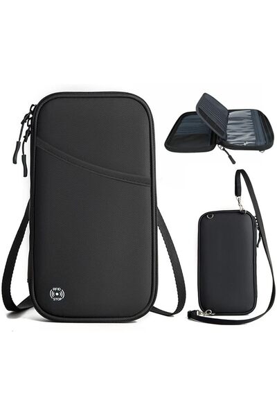 Generic Passport Holder Travel Wallet with Shoulder Strap- Family Passport Ho...