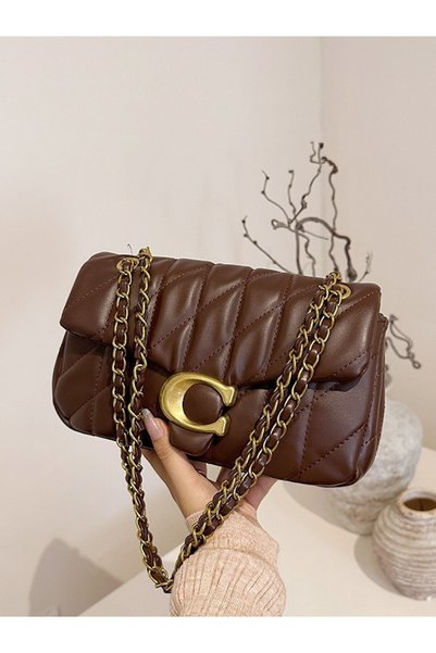 Generic Brand Quilted Leather Shoulder Bag with Unique Gold C-Lock and Chain ...