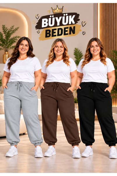 luci sports VALUE 3-PIECE SET: WOMEN'S ELASTICATED-HEMMED PLUS-SIZE SWEATPANTS
