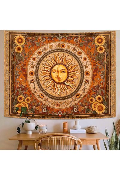 Generic Vintage Sun and Moon Tapestry Boho Yellow Orange Indie Wall Tapestry ...