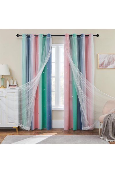 Generic Pink and Green Rainbow Curtains Blackout for Kids Bedroom 1 Panel