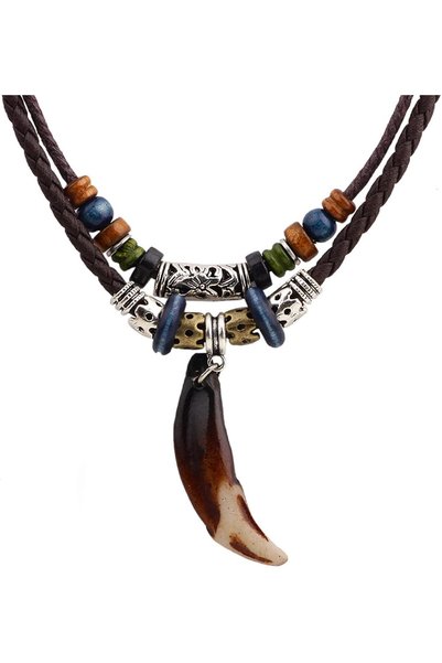 Generic Men Leather Necklace, Vintage Tribal Style Boho Hipppie Double Layere...