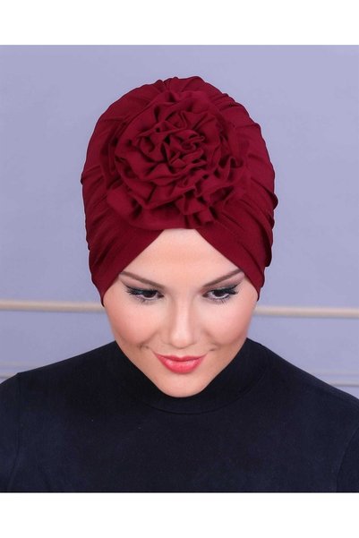 Moda Çizgi Güllü Bone Bordo