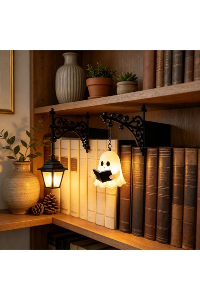 Choice مصباح LED معلق بتصميم ريترو على شكل شبح وفانوس، مع حامل كتب معدني، وإض...