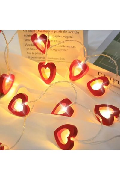 Generic 3m 20 LED Wooden Heart String Lights, Warm White Battery Operated Hea...