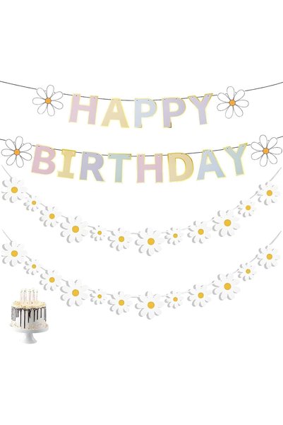 Generic 3 Pcs Daisy Happy Birthday Banners – Pastel Macaron Color Hanging Dec...